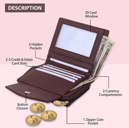 SAMTROH Girls Travel, Trendy Brown Artificial Leather Wallet (6 Card Slots)